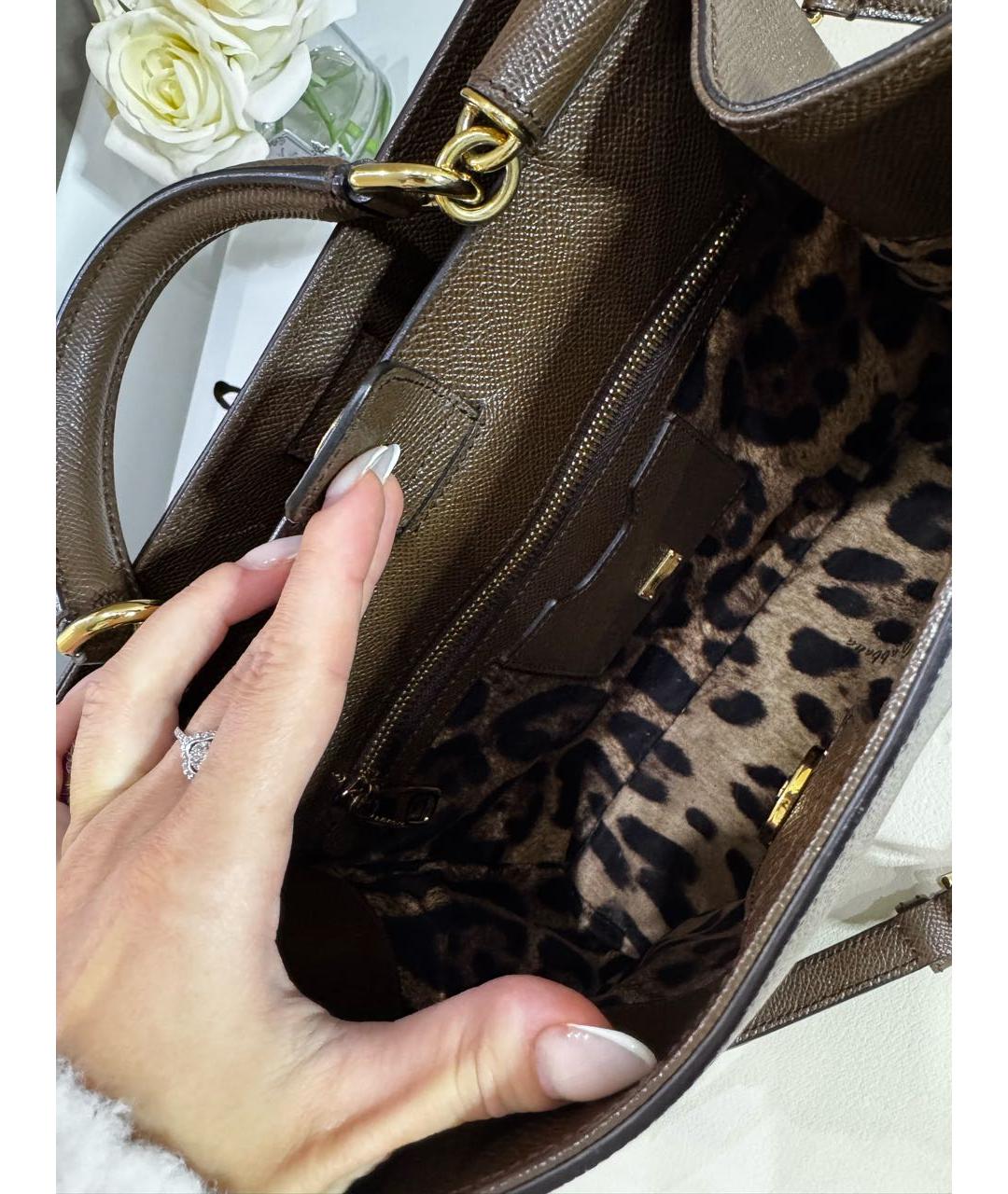 DOLCE&GABBANA Коричневая кожаная сумка тоут, фото 7