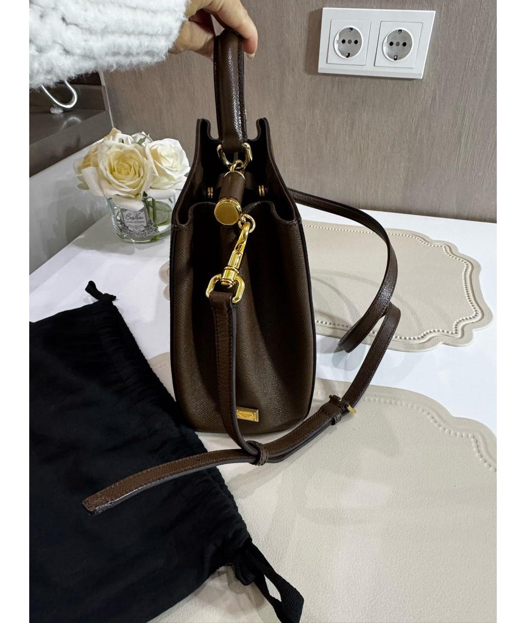 DOLCE&GABBANA Коричневая кожаная сумка тоут, фото 3