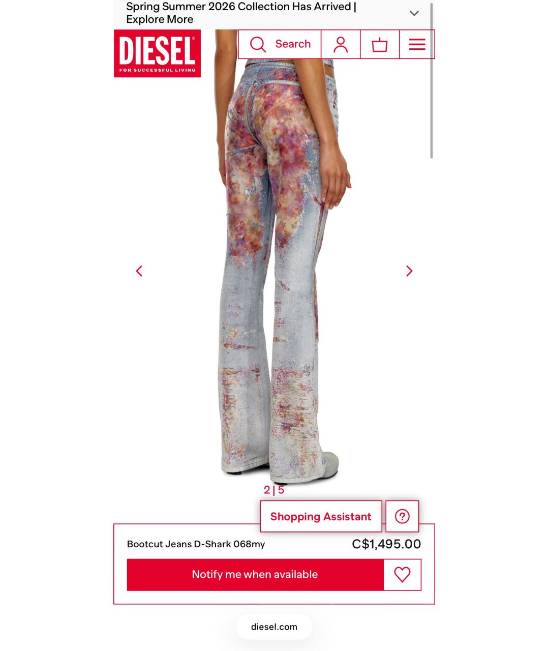 DIESEL Голубые хлопко-полиэстеровые джинсы клеш, фото 2