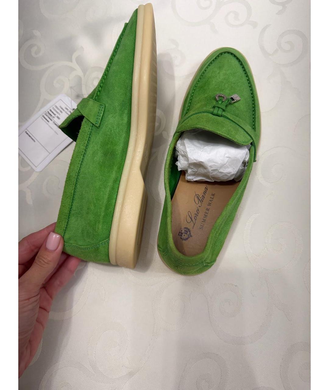 LORO PIANA Зеленые замшевые лоферы, фото 5
