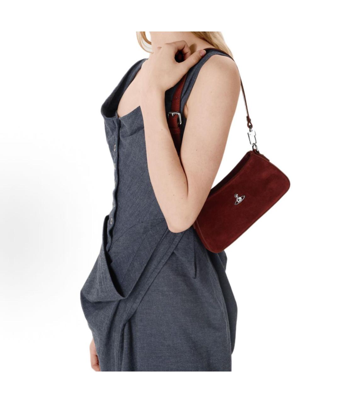 VIVIENNE WESTWOOD Бордовая замшевая сумка через плечо, фото 4
