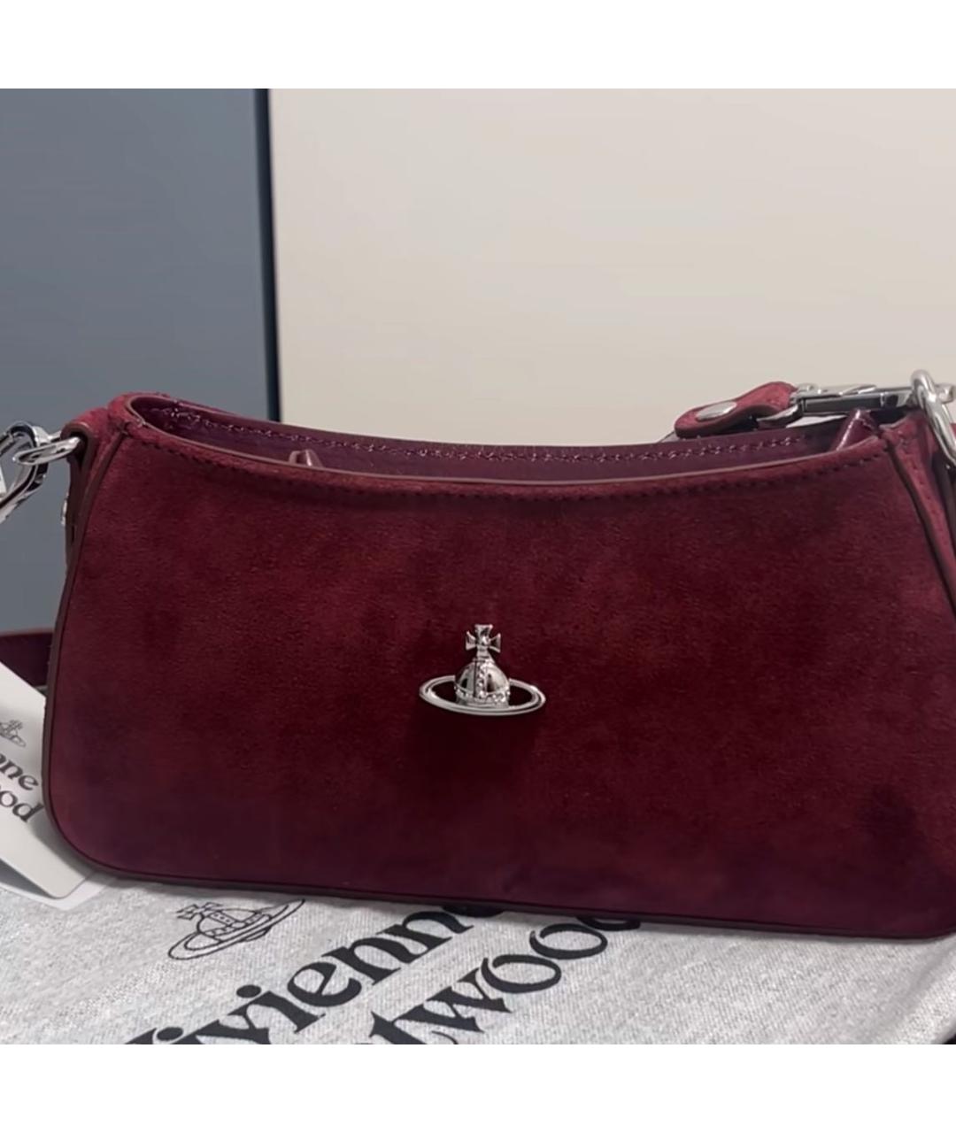 VIVIENNE WESTWOOD Бордовая замшевая сумка через плечо, фото 6