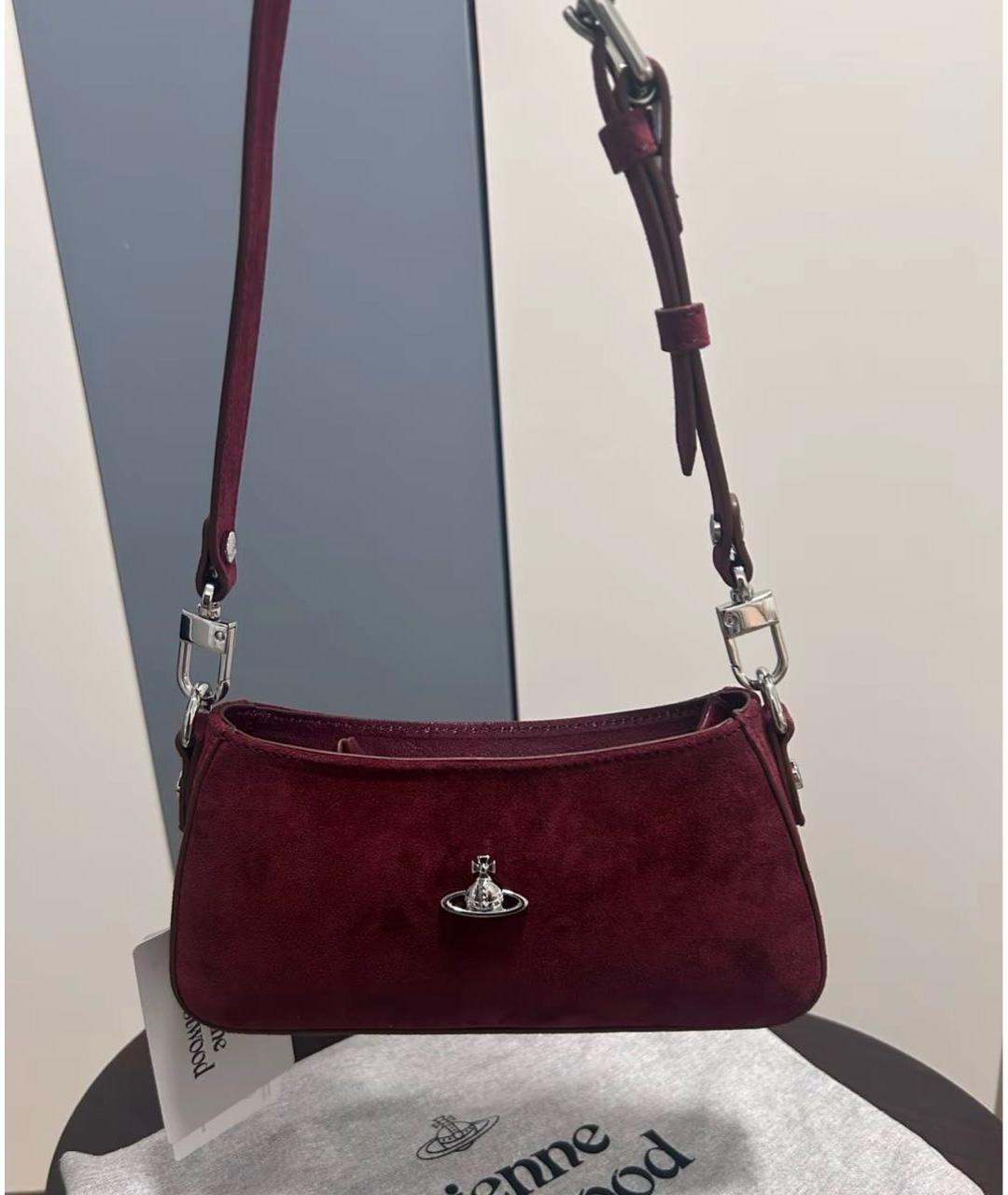 VIVIENNE WESTWOOD Бордовая замшевая сумка через плечо, фото 5
