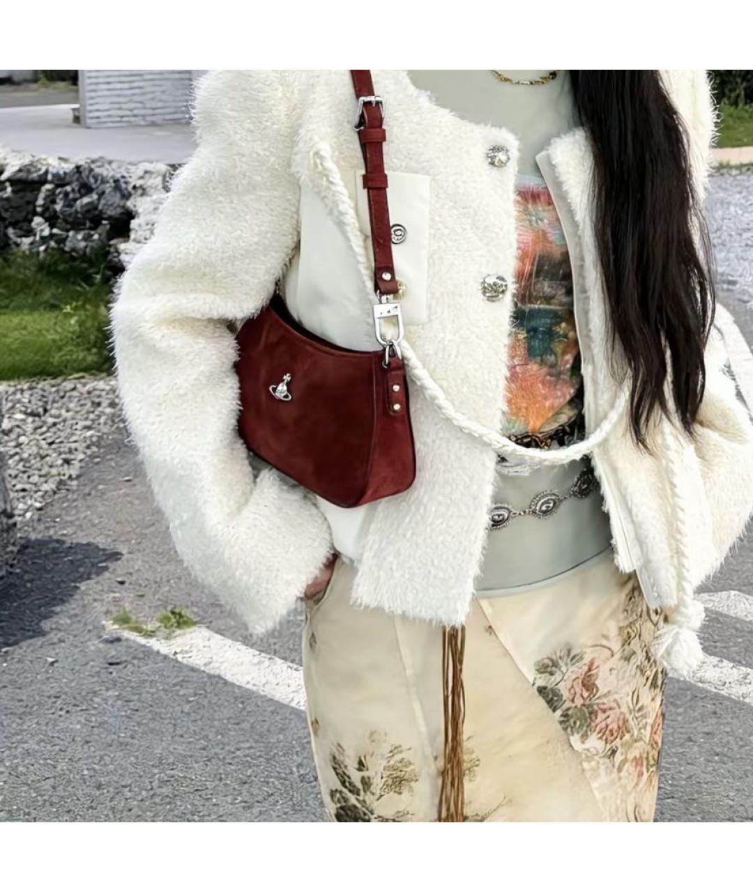 VIVIENNE WESTWOOD Бордовая замшевая сумка через плечо, фото 7