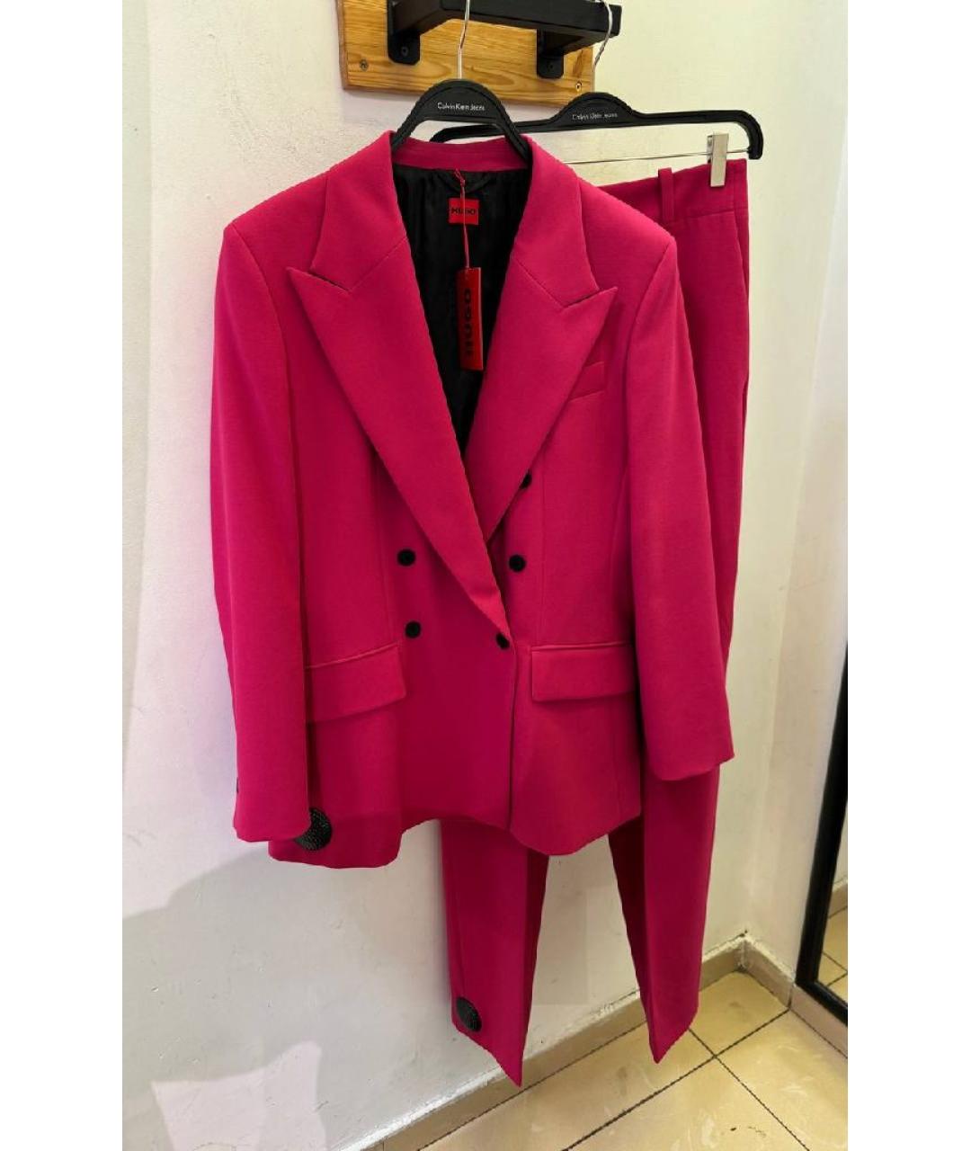 HUGO Розовые полиэстеровые прямые брюки, фото 7