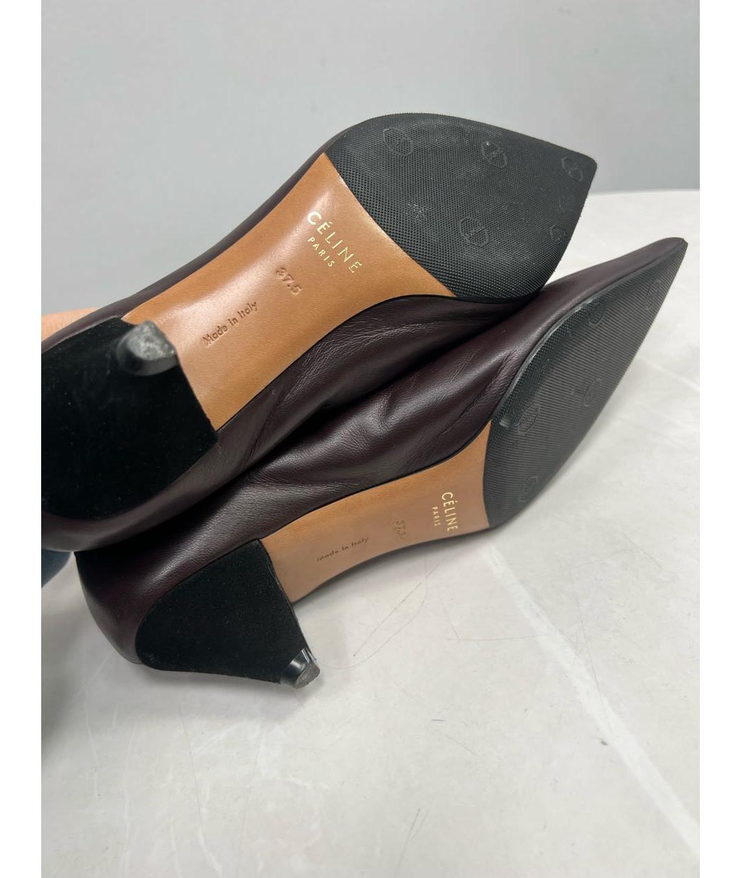 CELINE Бордовые кожаные лодочки на низком каблуке, фото 5