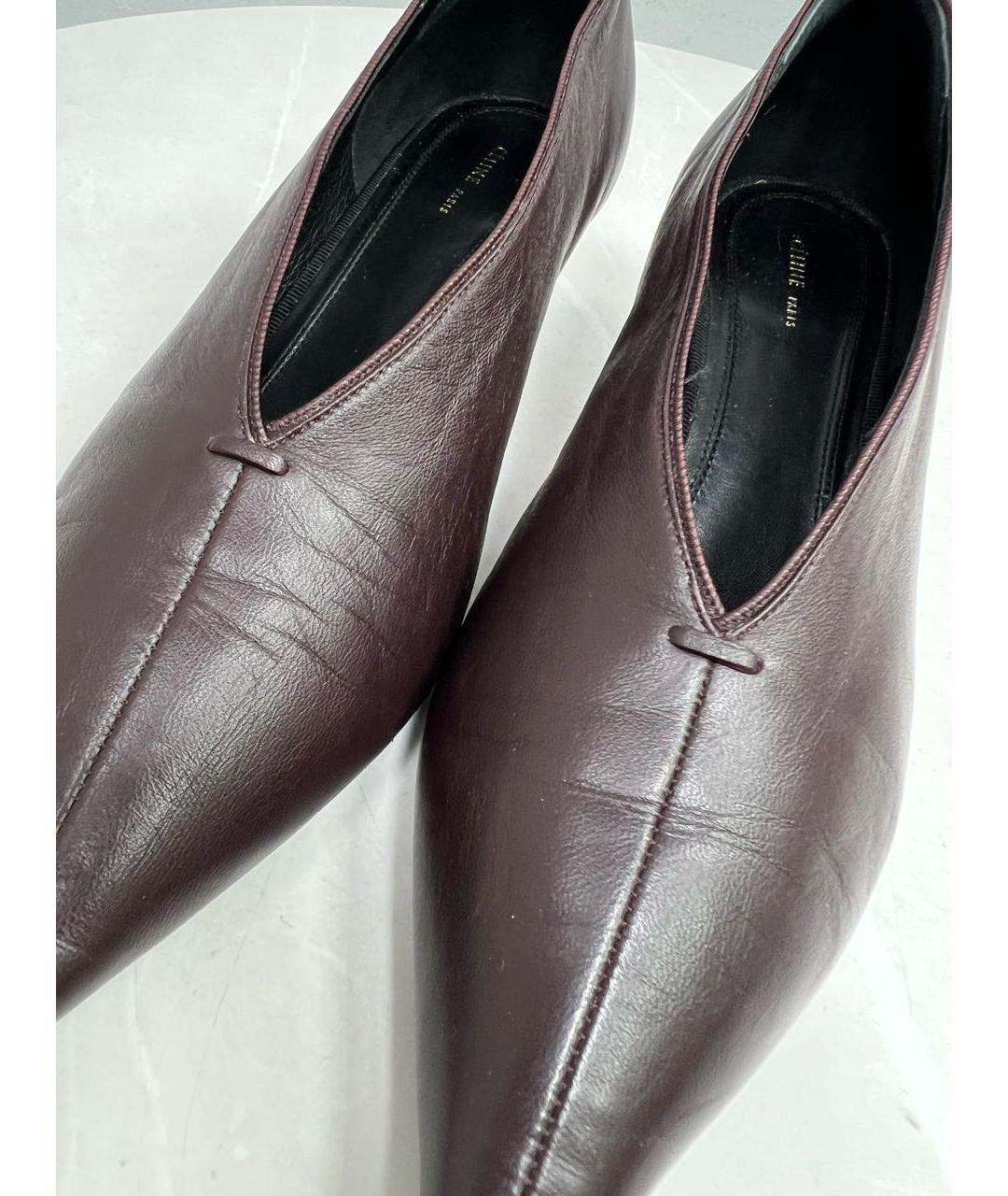 CELINE Бордовые кожаные лодочки на низком каблуке, фото 6