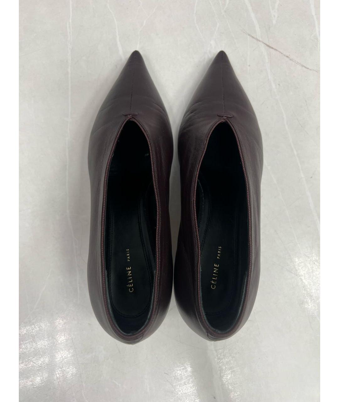 CELINE Бордовые кожаные лодочки на низком каблуке, фото 3