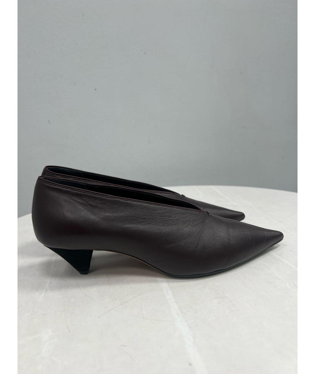 CELINE Бордовые кожаные лодочки на низком каблуке, фото 7