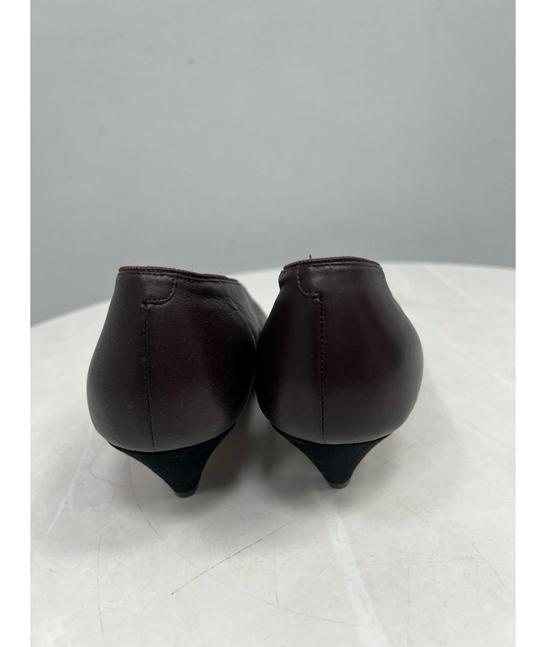 CELINE Бордовые кожаные лодочки на низком каблуке, фото 2