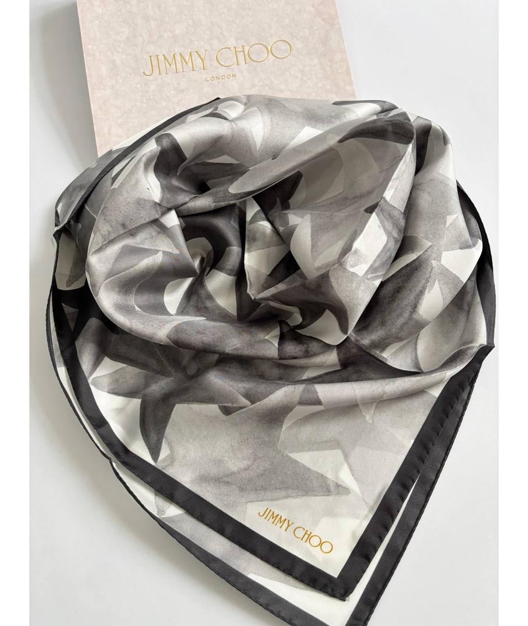 JIMMY CHOO Серый шелковый платок, фото 2