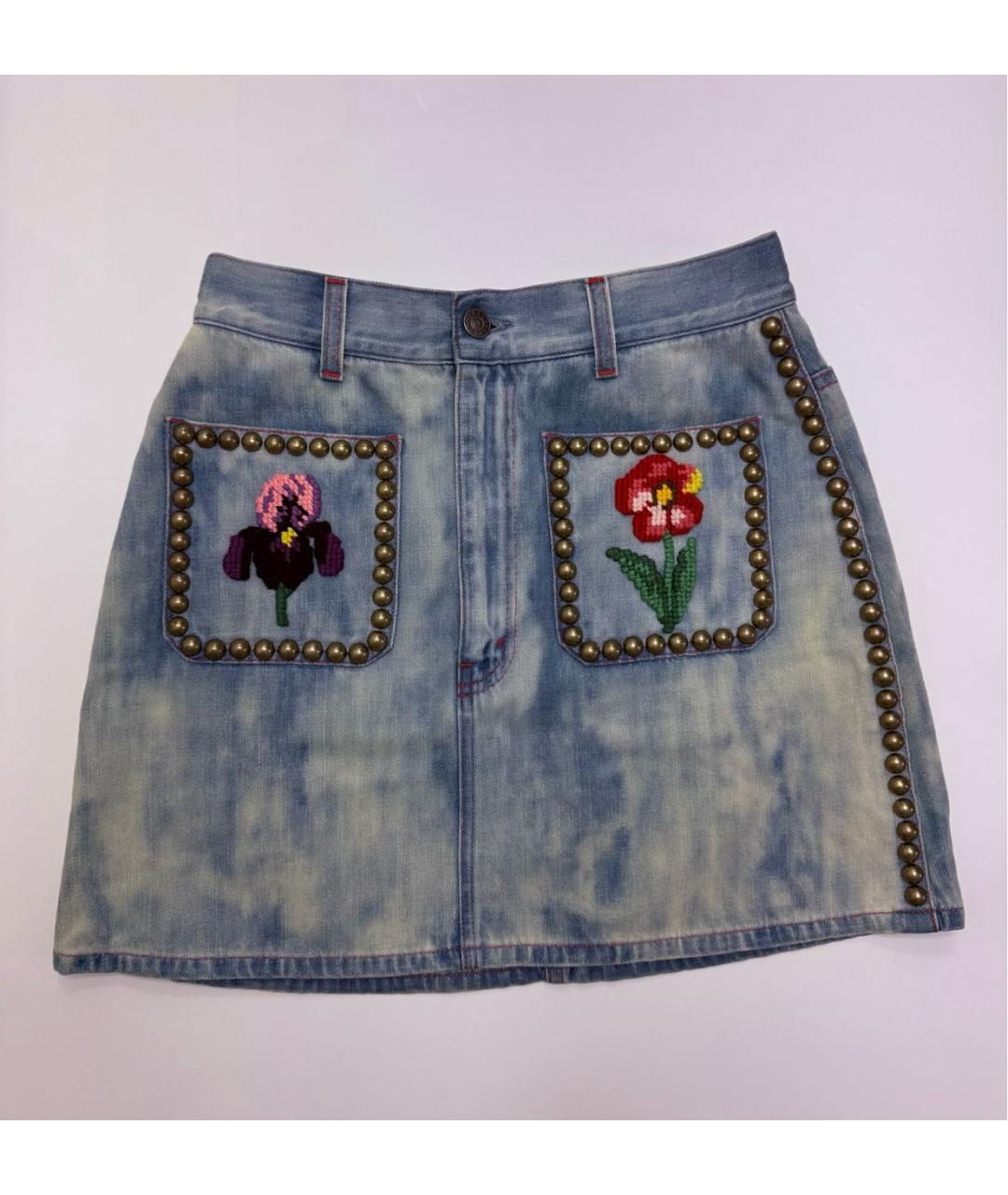 GUCCI Голубая хлопковая юбка мини, фото 9