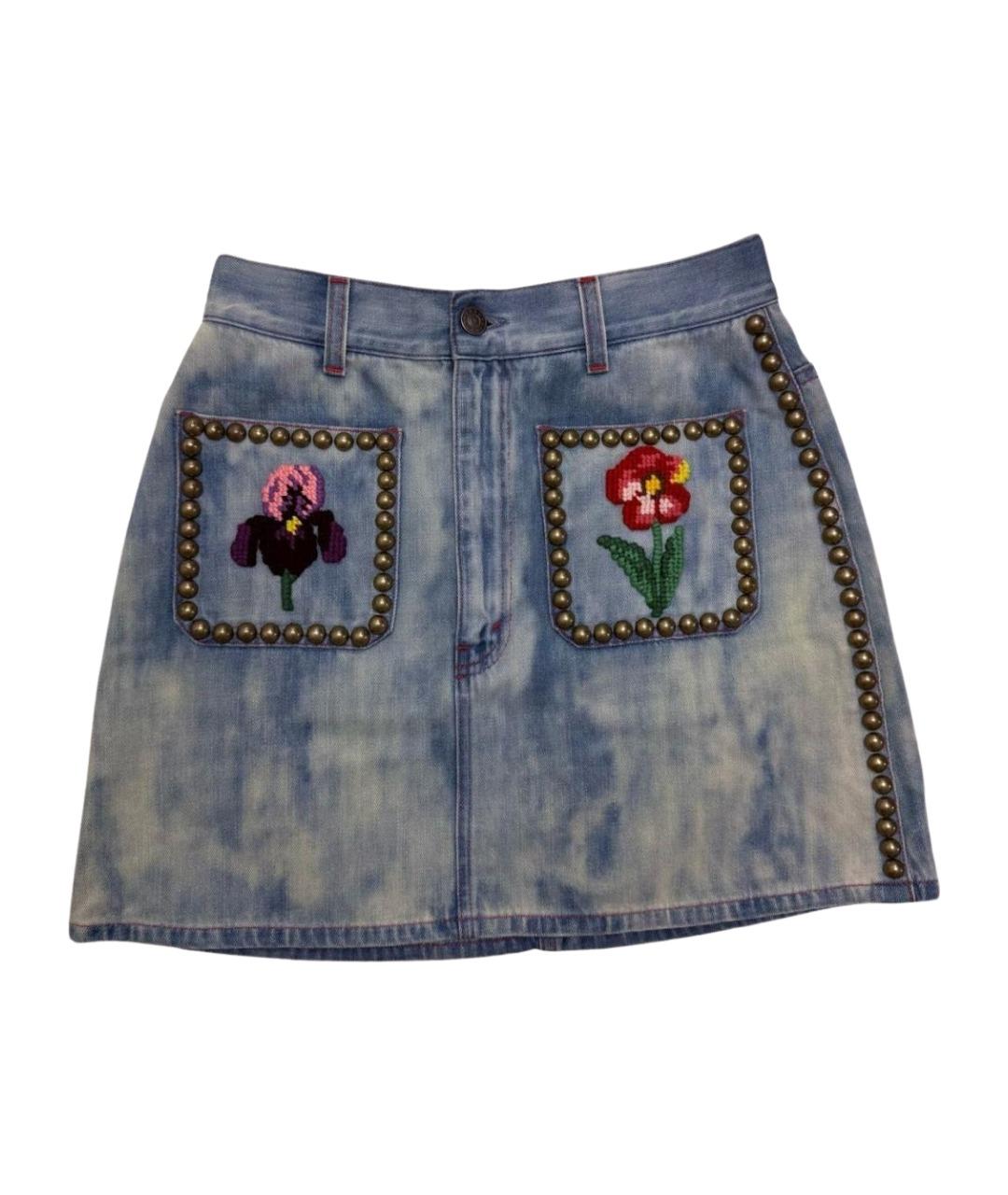 GUCCI Голубая хлопковая юбка мини, фото 1