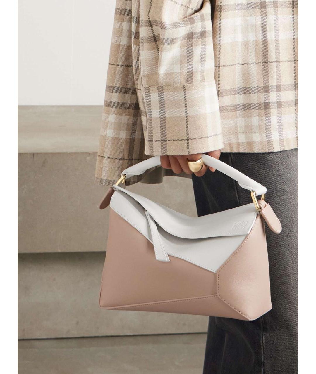 LOEWE Бежевая кожаная сумка с короткими ручками, фото 2