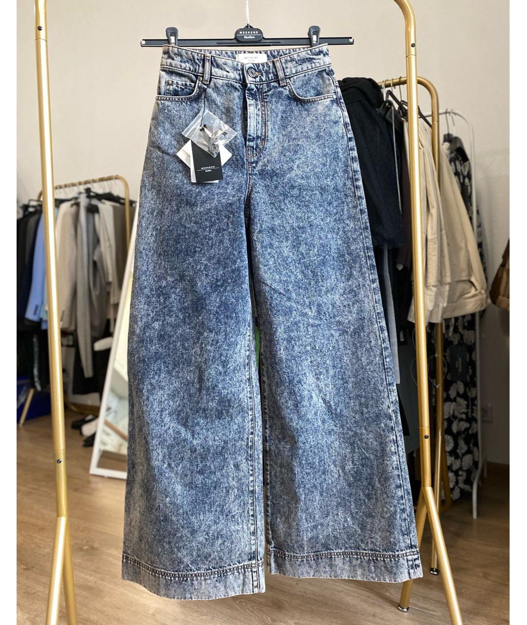 WEEKEND MAX MARA Темно-синие хлопковые джинсы клеш, фото 8