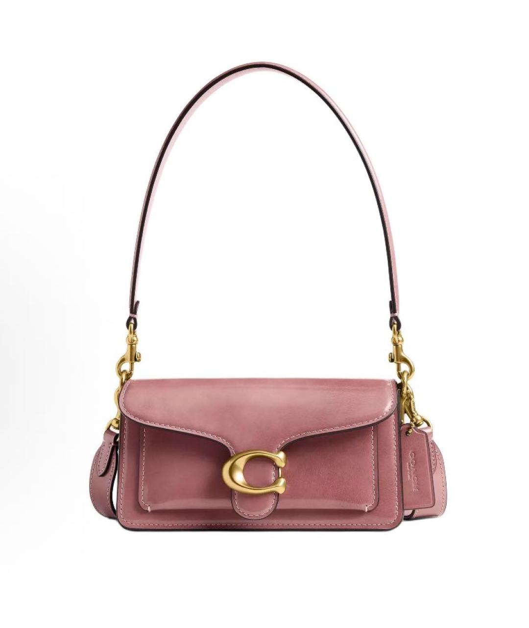 COACH Коралловая кожаная сумка с короткими ручками, фото 7