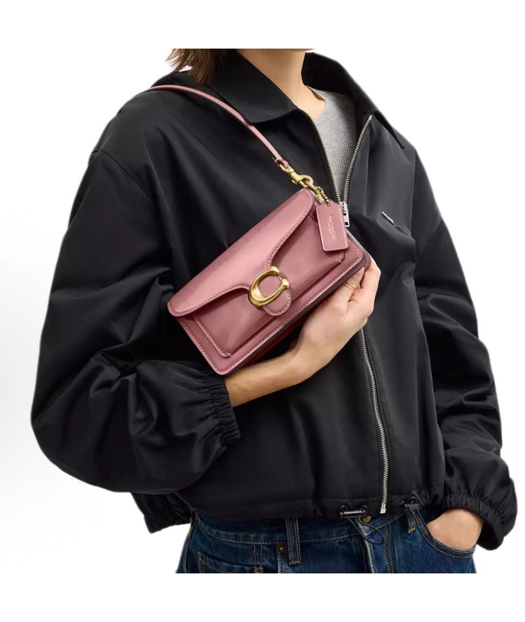 COACH Коралловая кожаная сумка с короткими ручками, фото 6