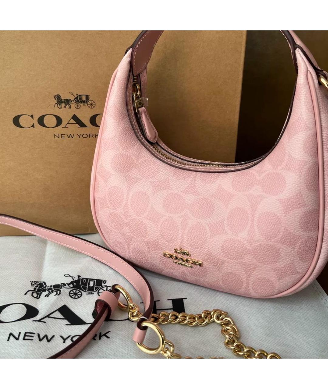 COACH Розовая кожаная сумка с короткими ручками, фото 2
