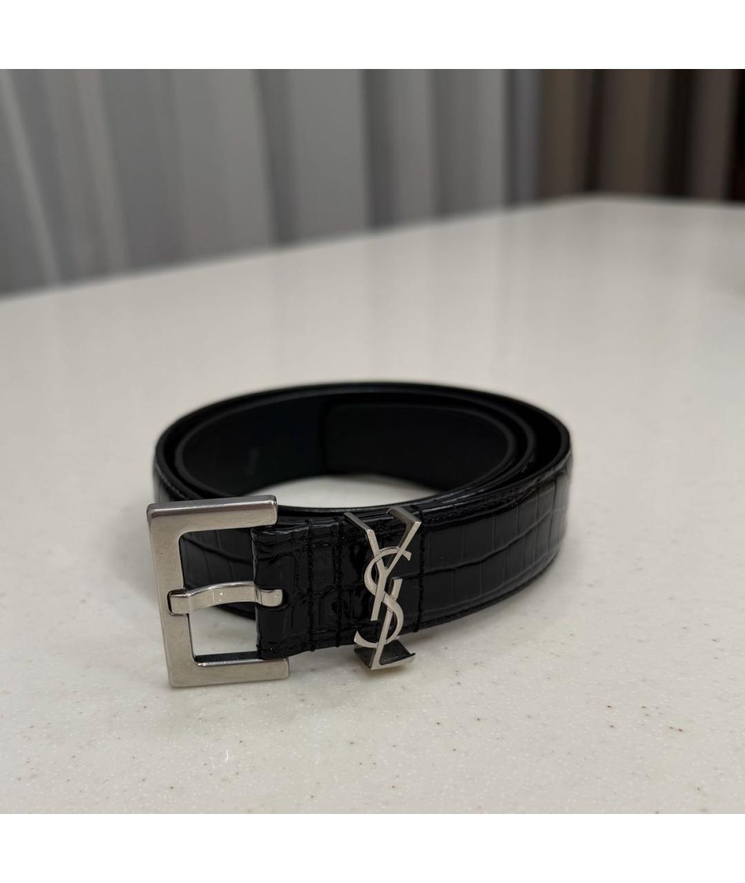 SAINT LAURENT Черный ремень из лакированной кожи, фото 5
