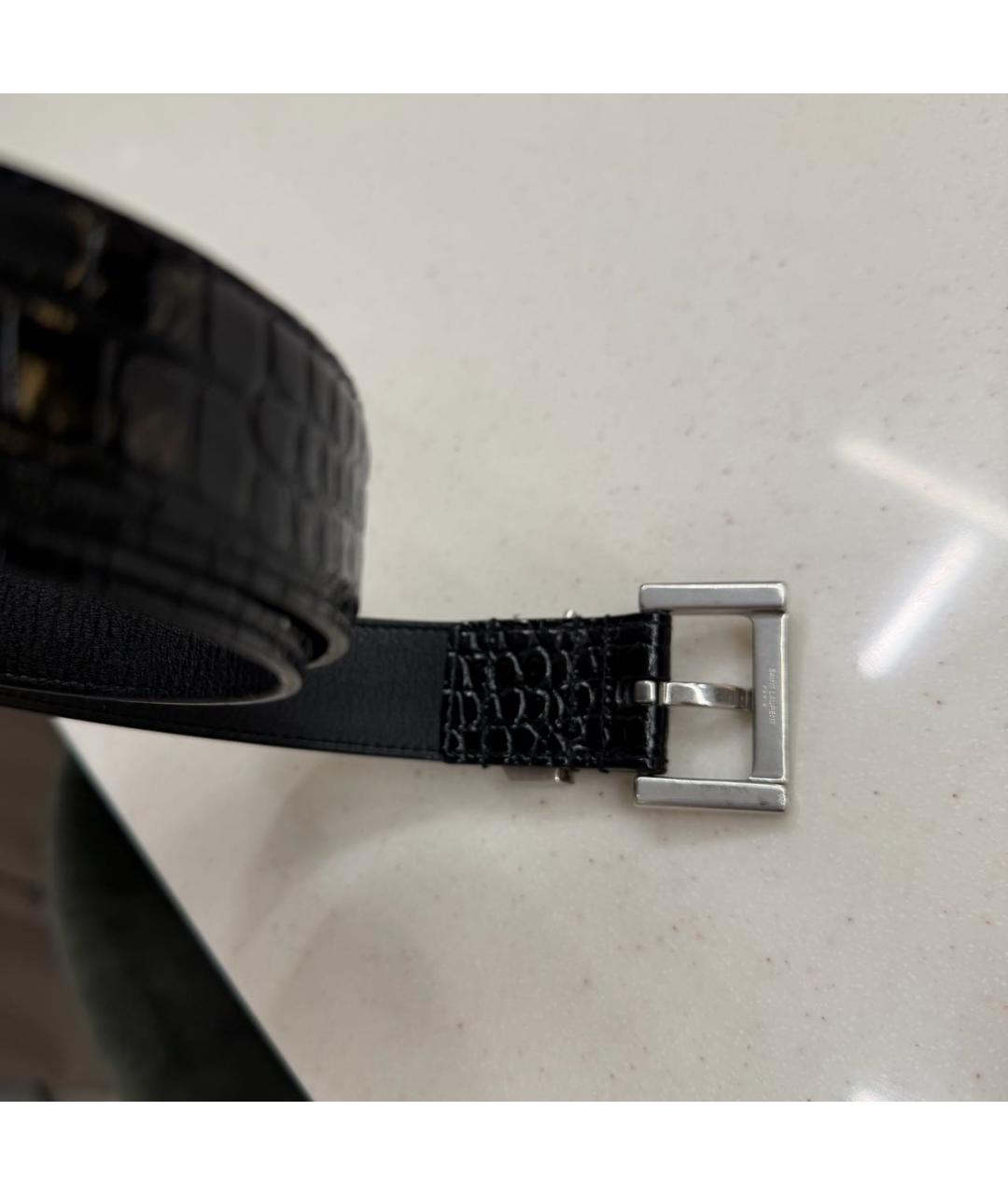 SAINT LAURENT Черный ремень из лакированной кожи, фото 2