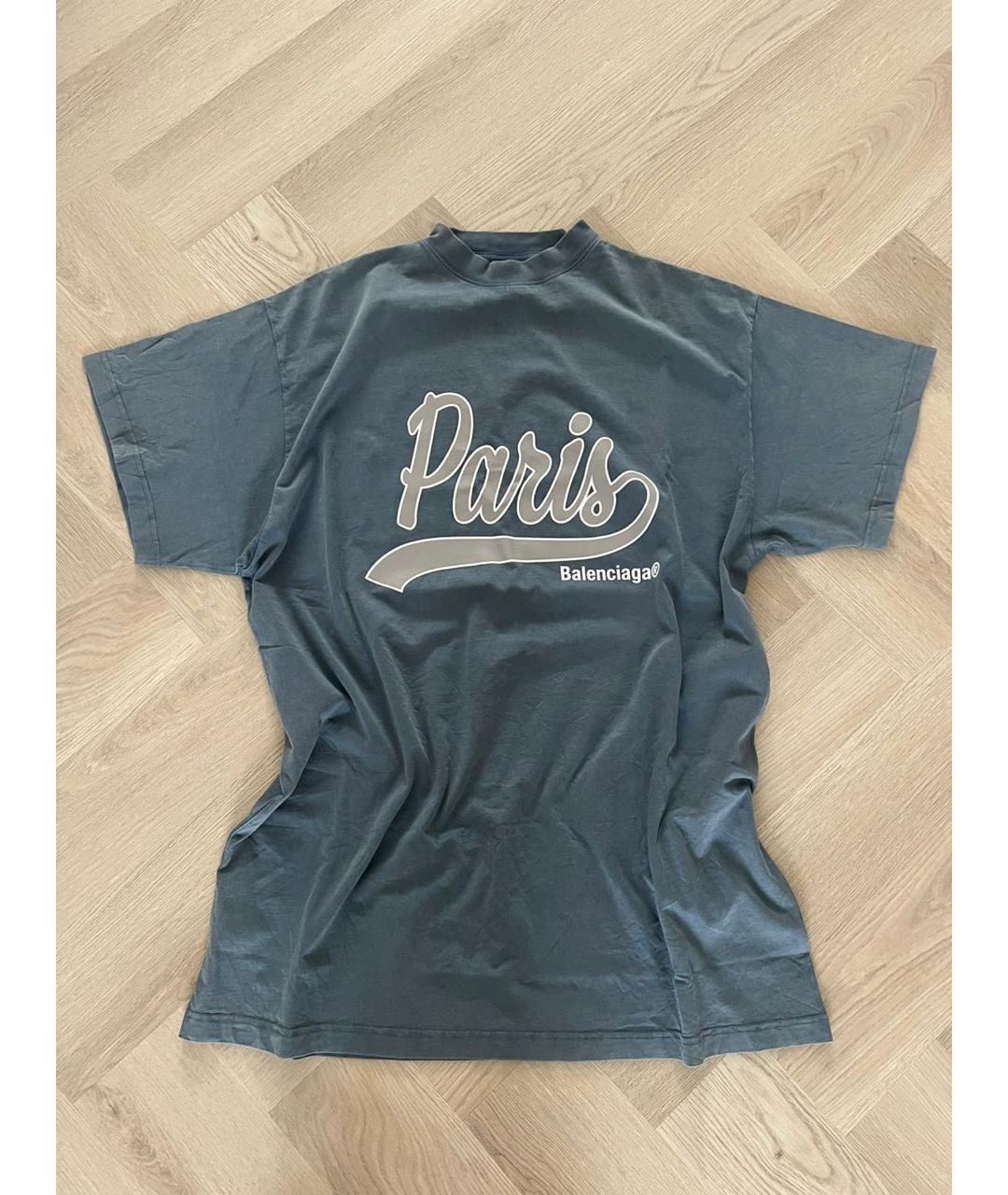 BALENCIAGA Голубая хлопковая футболка, фото 2