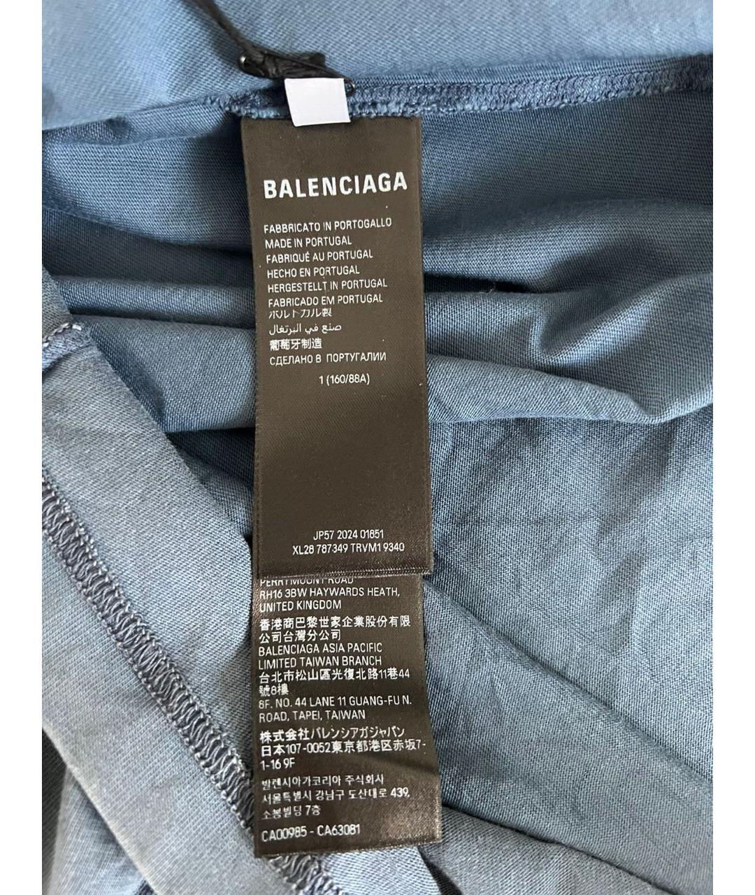 BALENCIAGA Голубая хлопковая футболка, фото 7