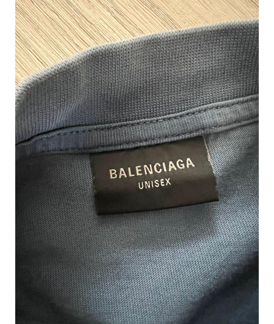 BALENCIAGA Голубая хлопковая футболка, фото 4