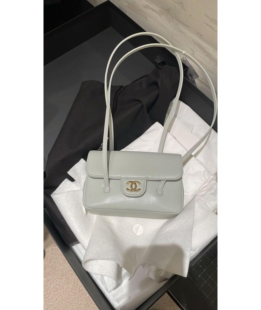 CHANEL Серая кожаная сумка с короткими ручками, фото 3