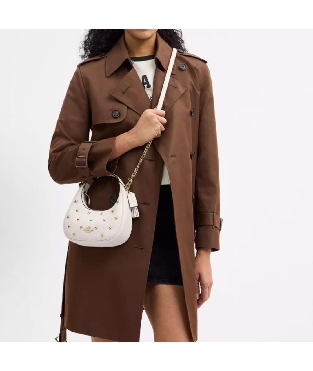 COACH Белая кожаная сумка с короткими ручками, фото 5