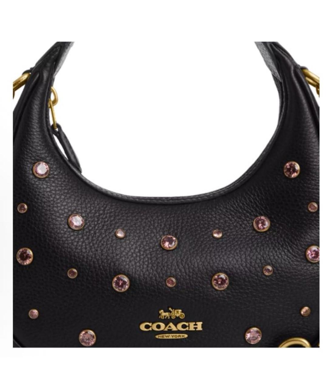 COACH Черная кожаная сумка с короткими ручками, фото 4