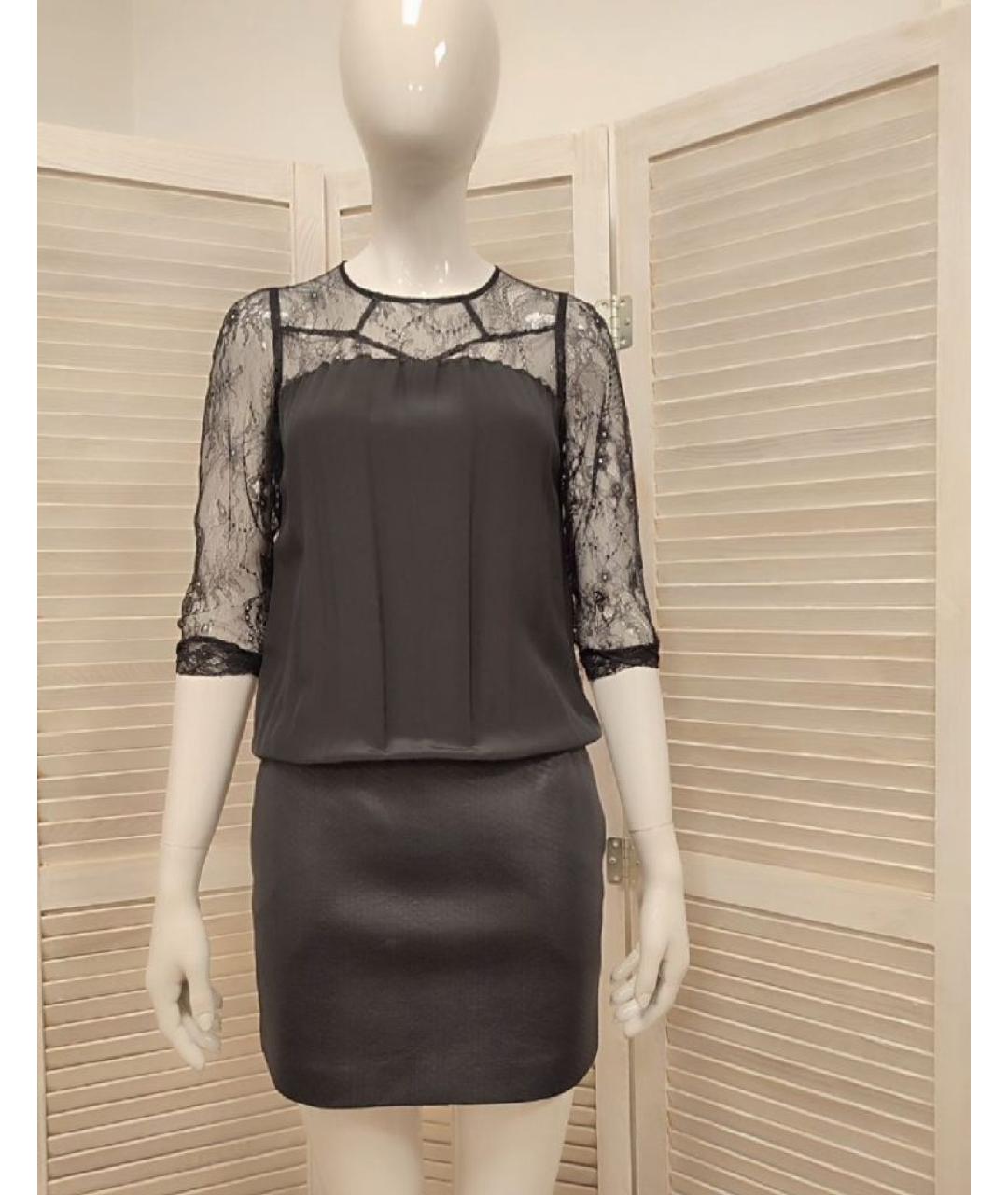 MAJE Черное шелковое повседневное платье, фото 9