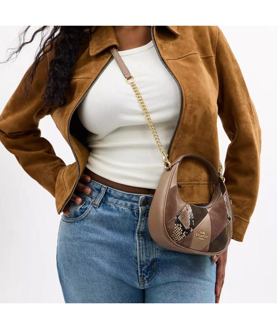 COACH Коричневая сумка с короткими ручками, фото 4