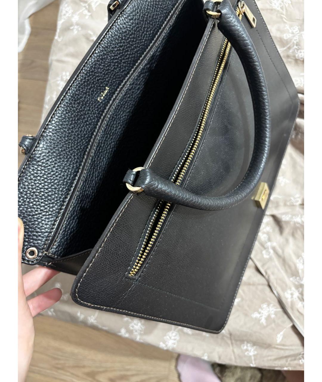 FURLA Черная кожаная сумка тоут, фото 4