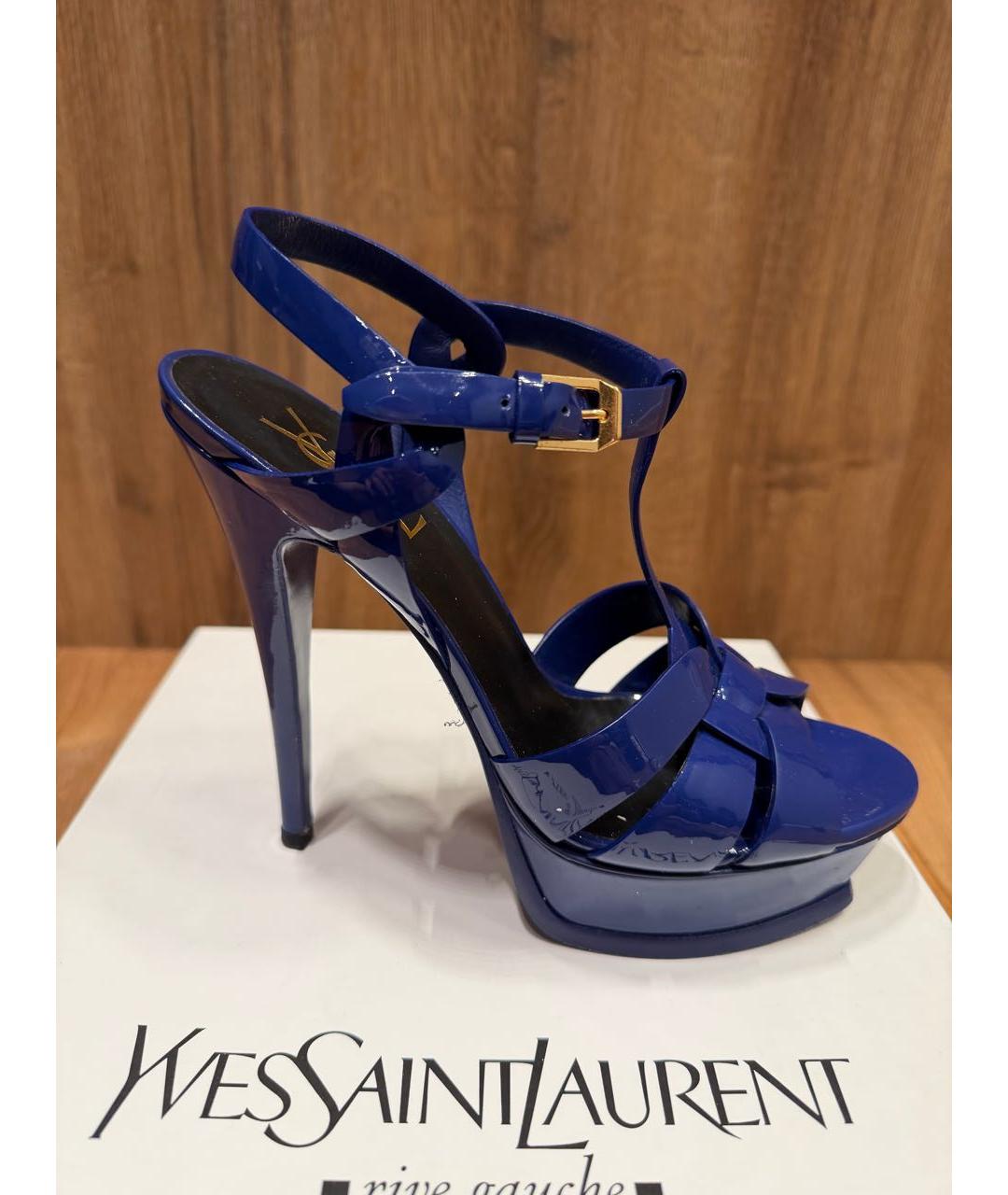 SAINT LAURENT Синие босоножки из лакированной кожи, фото 8