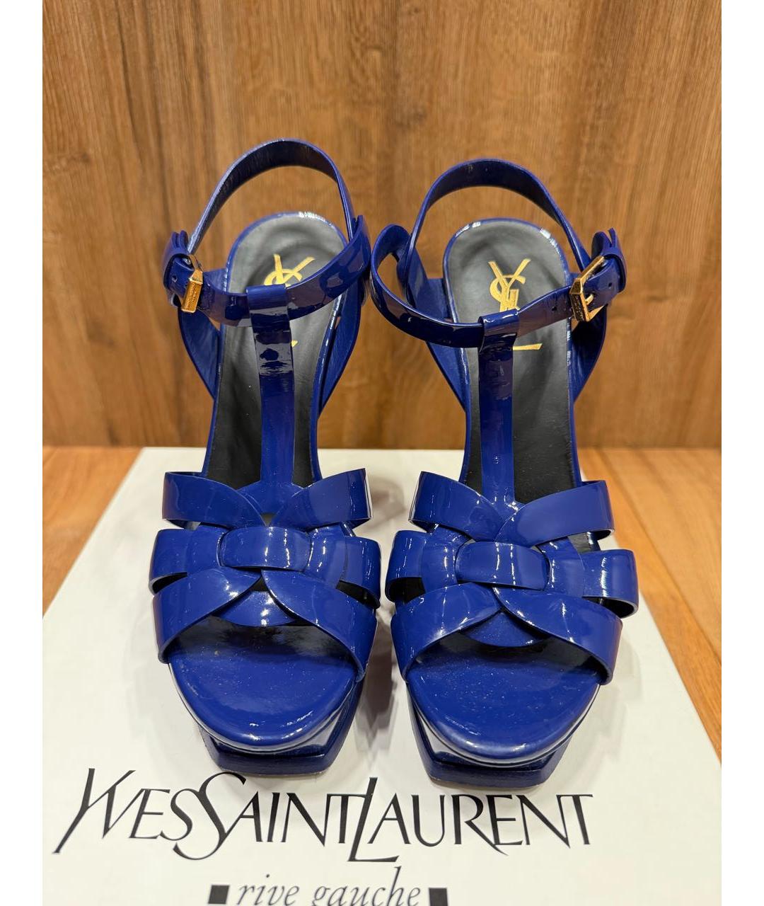 SAINT LAURENT Синие босоножки из лакированной кожи, фото 2