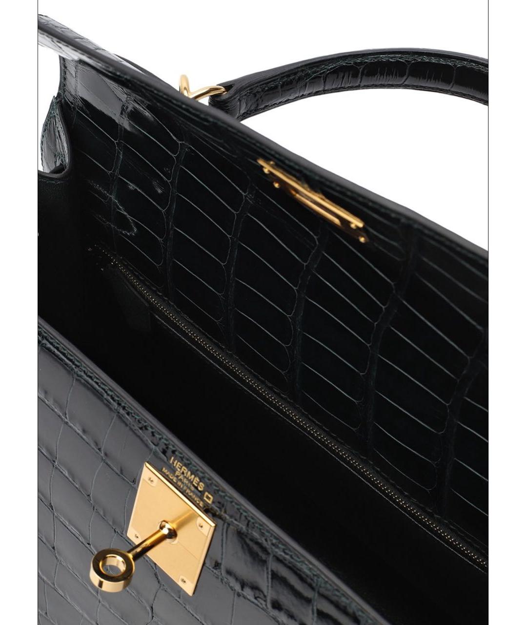 HERMES Зеленая кожаная сумка с короткими ручками, фото 4