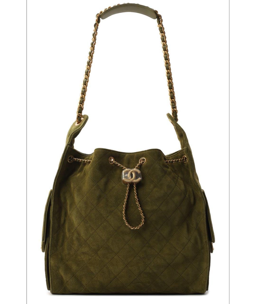 CHANEL Хаки замшевая сумка через плечо, фото 6