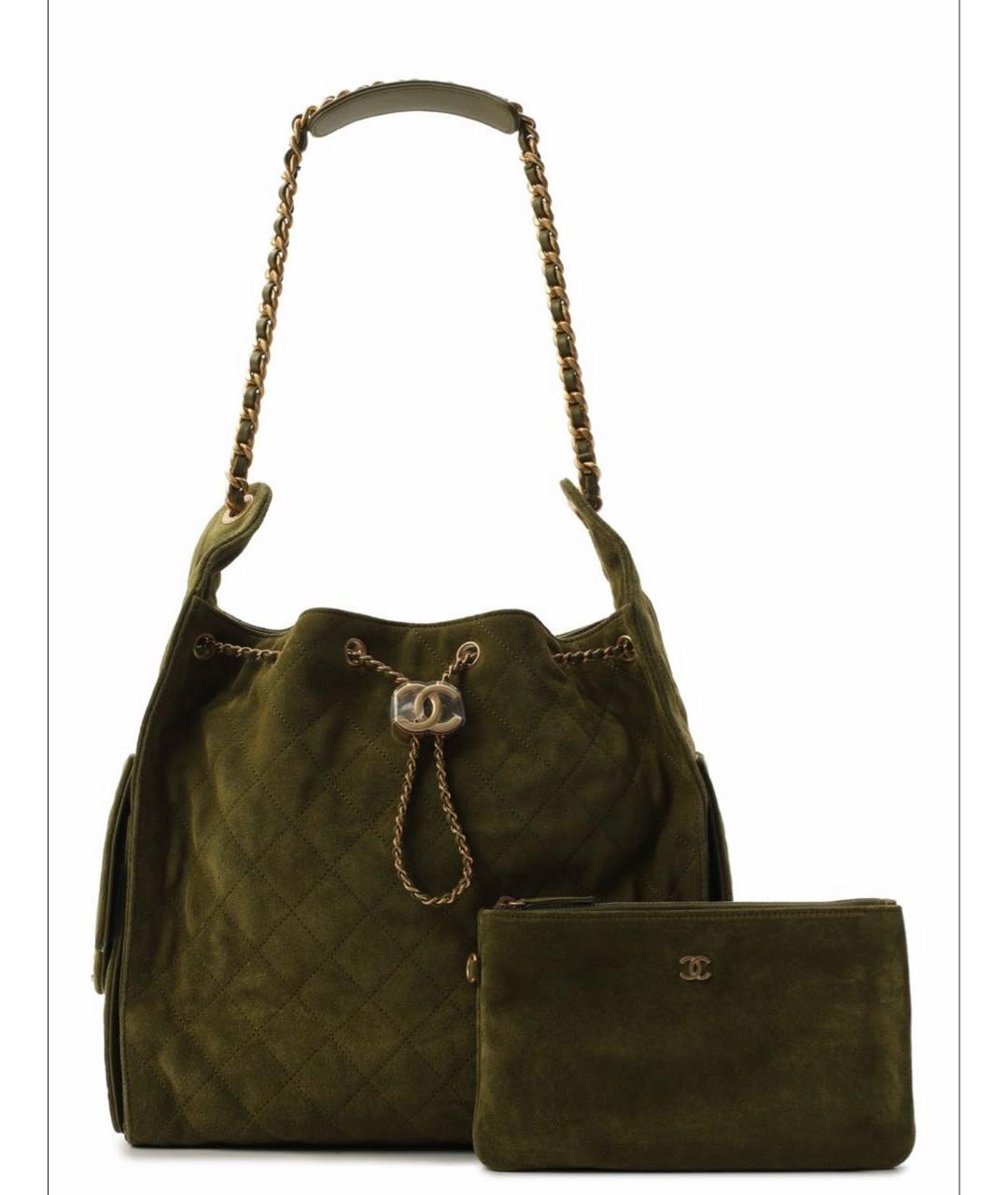 CHANEL Хаки замшевая сумка через плечо, фото 5