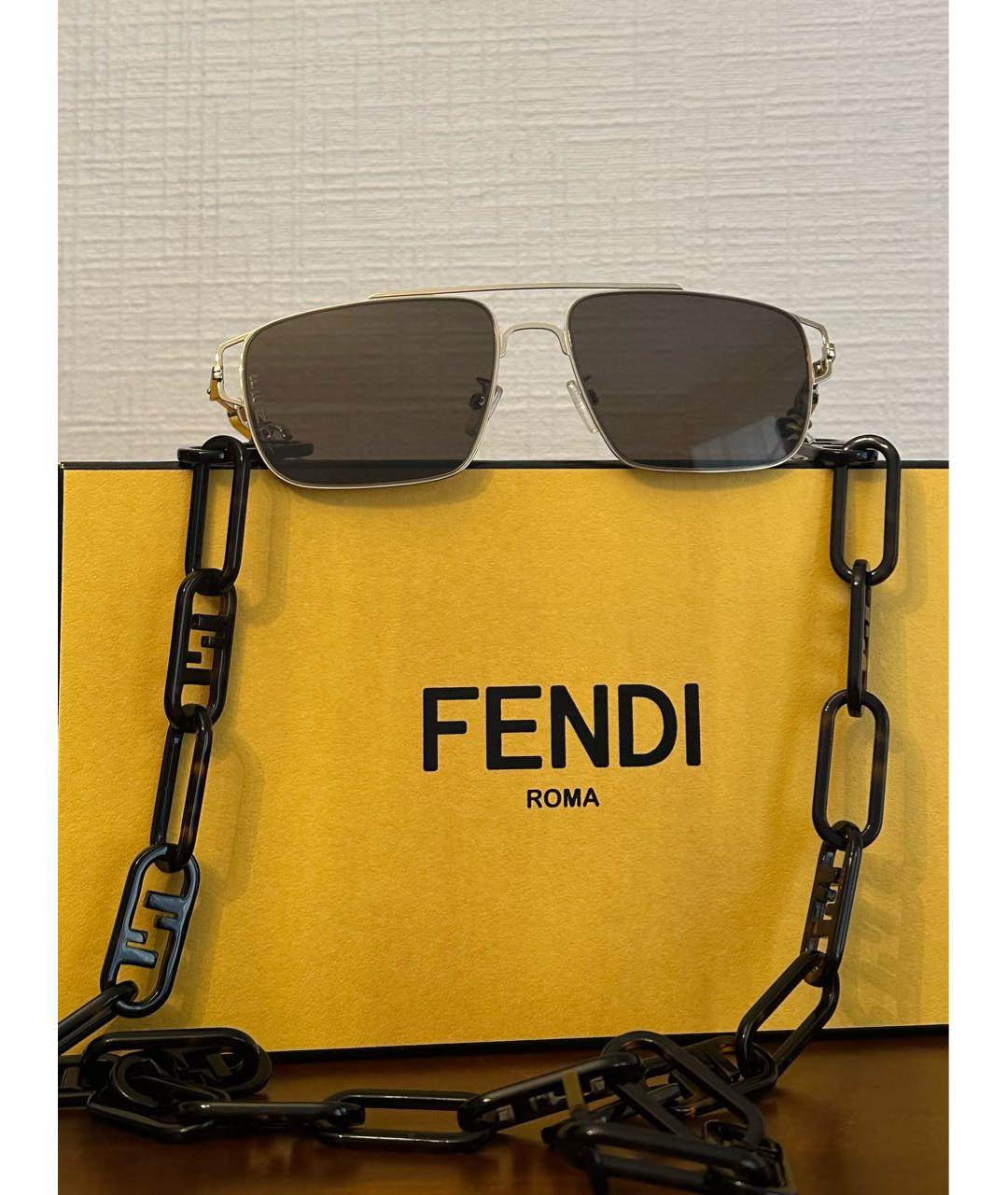 FENDI Коричневые металлические солнцезащитные очки, фото 7