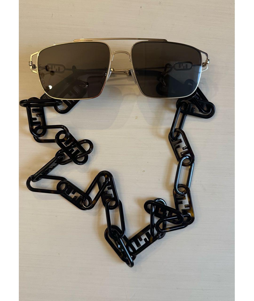 FENDI Коричневые металлические солнцезащитные очки, фото 9