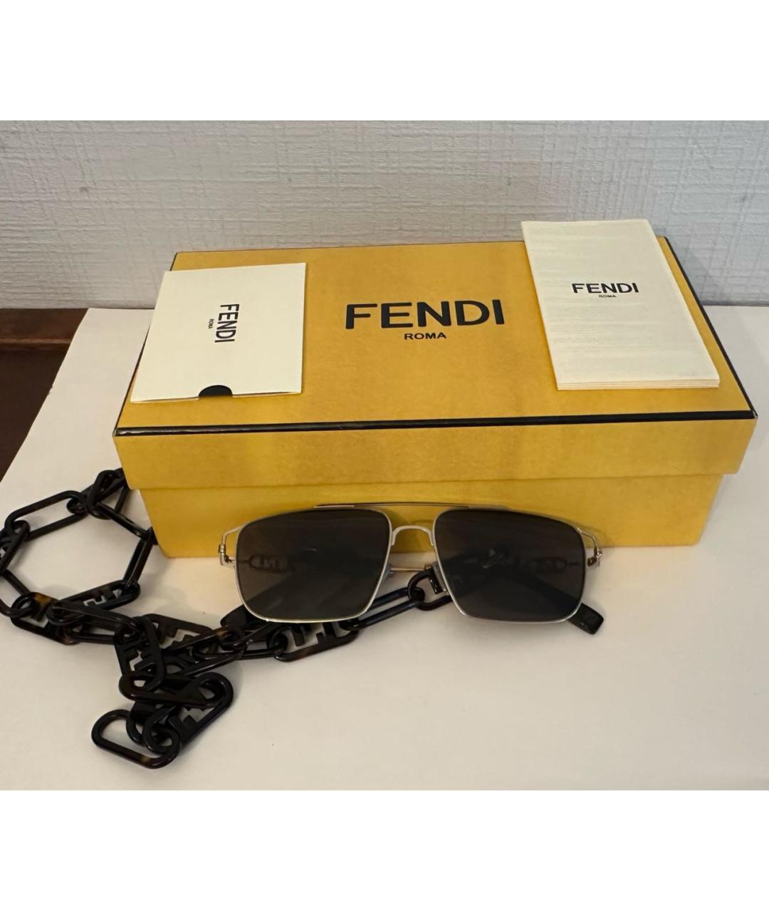 FENDI Коричневые металлические солнцезащитные очки, фото 4