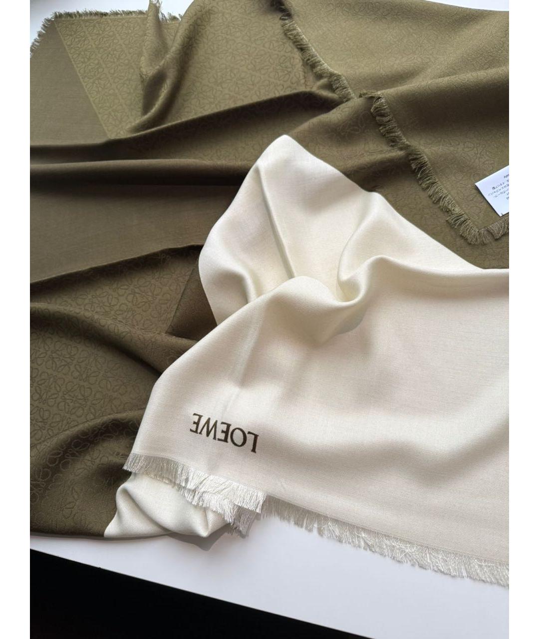 LOEWE Хаки шерстяной платок, фото 7