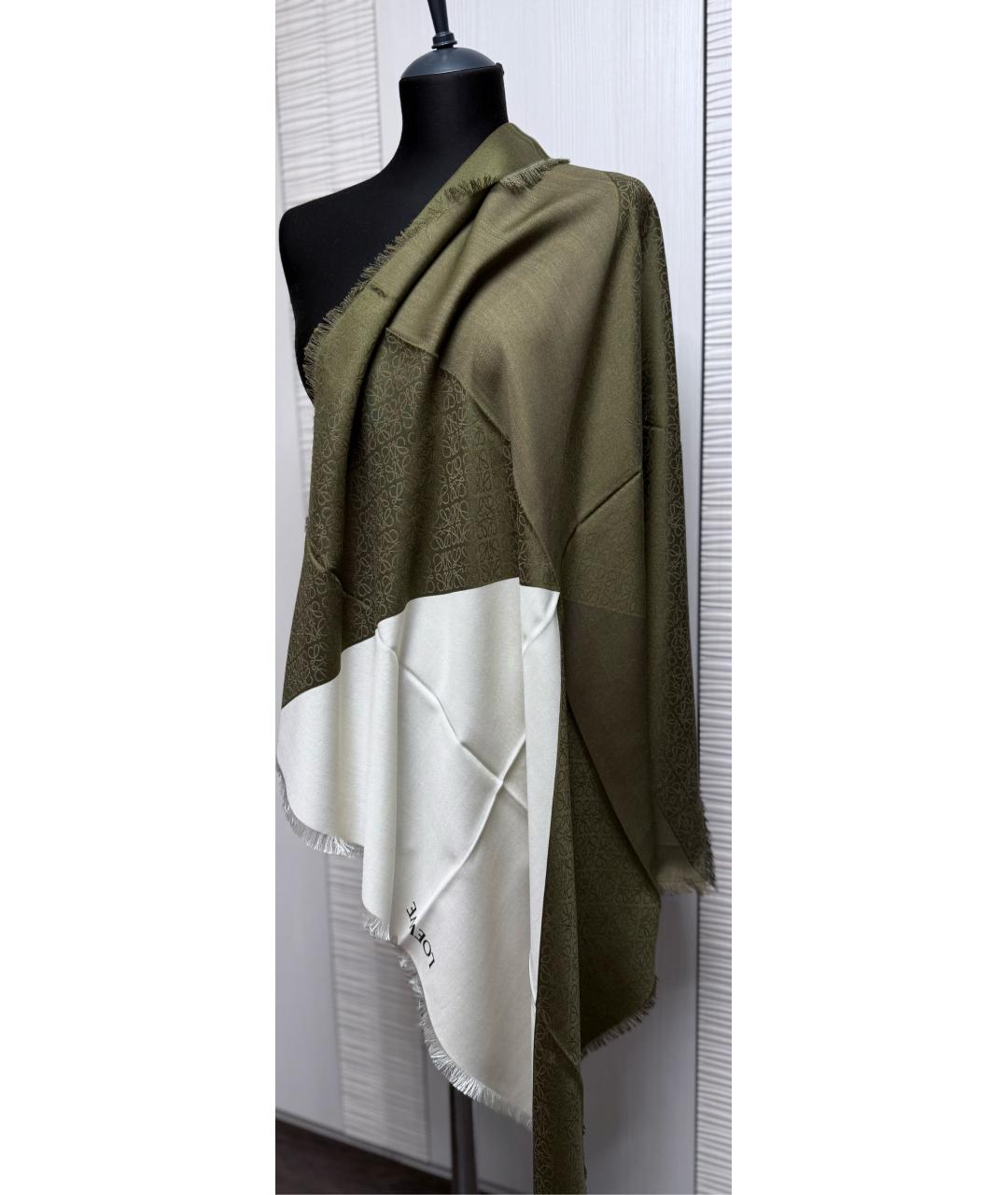 LOEWE Хаки шерстяной платок, фото 3