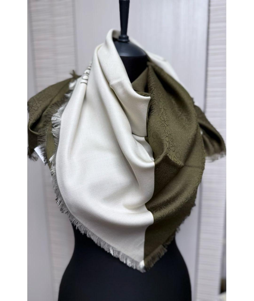 LOEWE Хаки шерстяной платок, фото 2