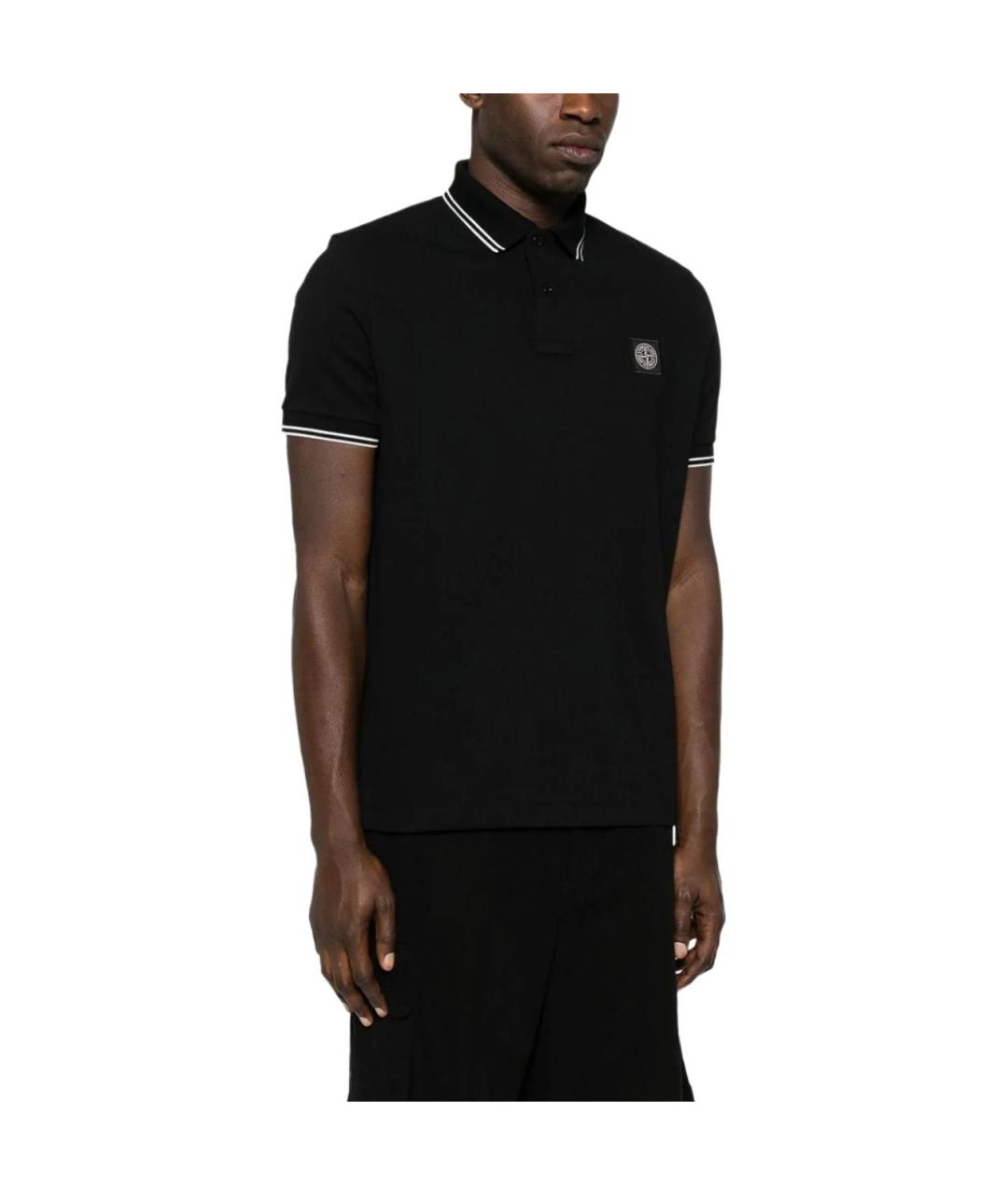 STONE ISLAND Черное поло с коротким рукавом, фото 3