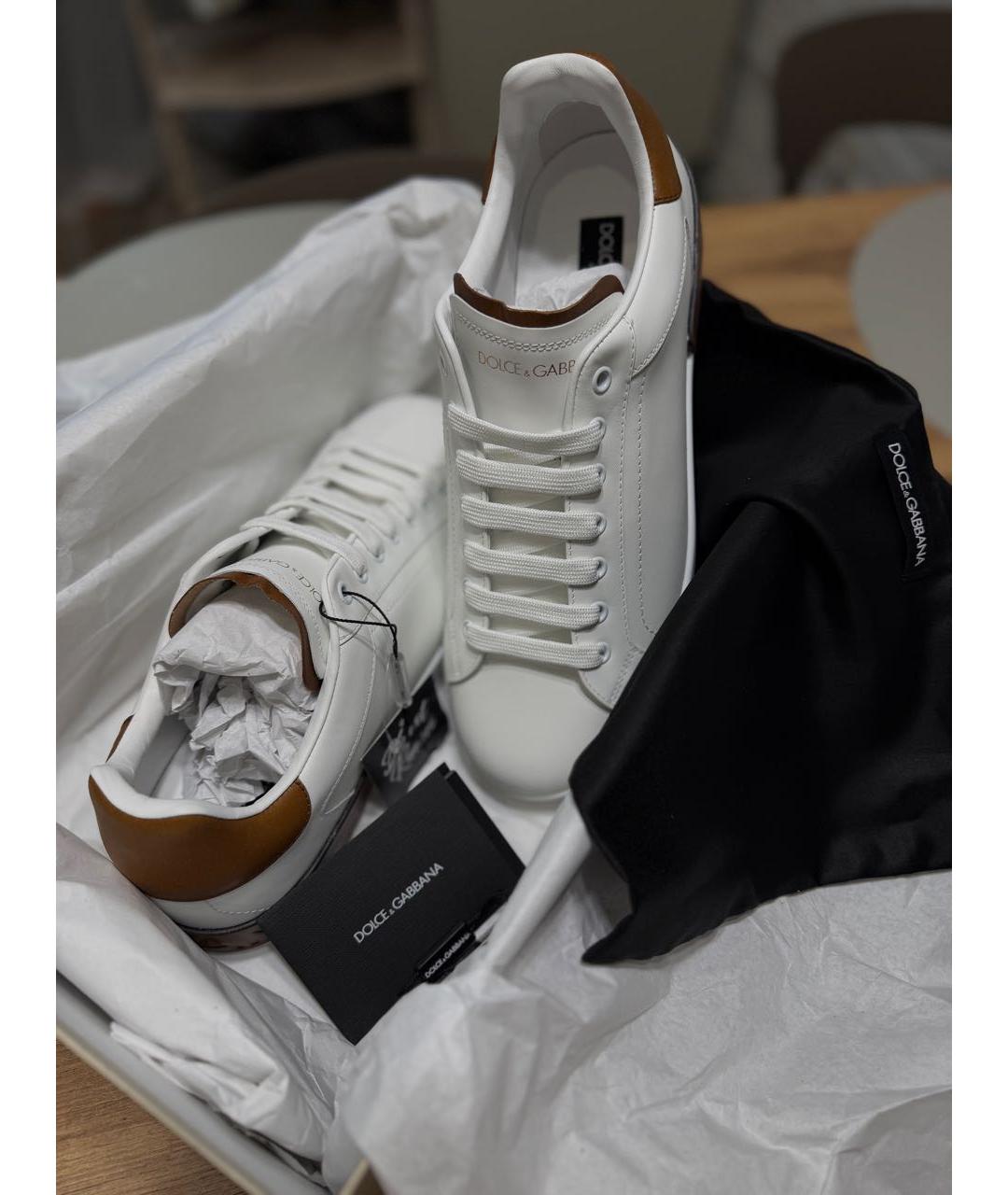 DOLCE&GABBANA Белые кожаные низкие кроссовки / кеды, фото 4