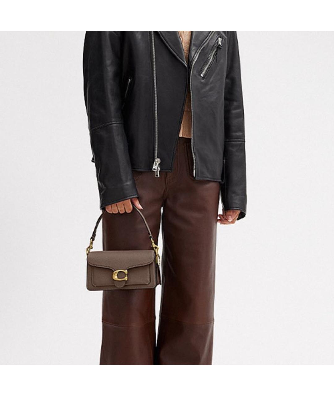 COACH Коричневая кожаная сумка с короткими ручками, фото 4