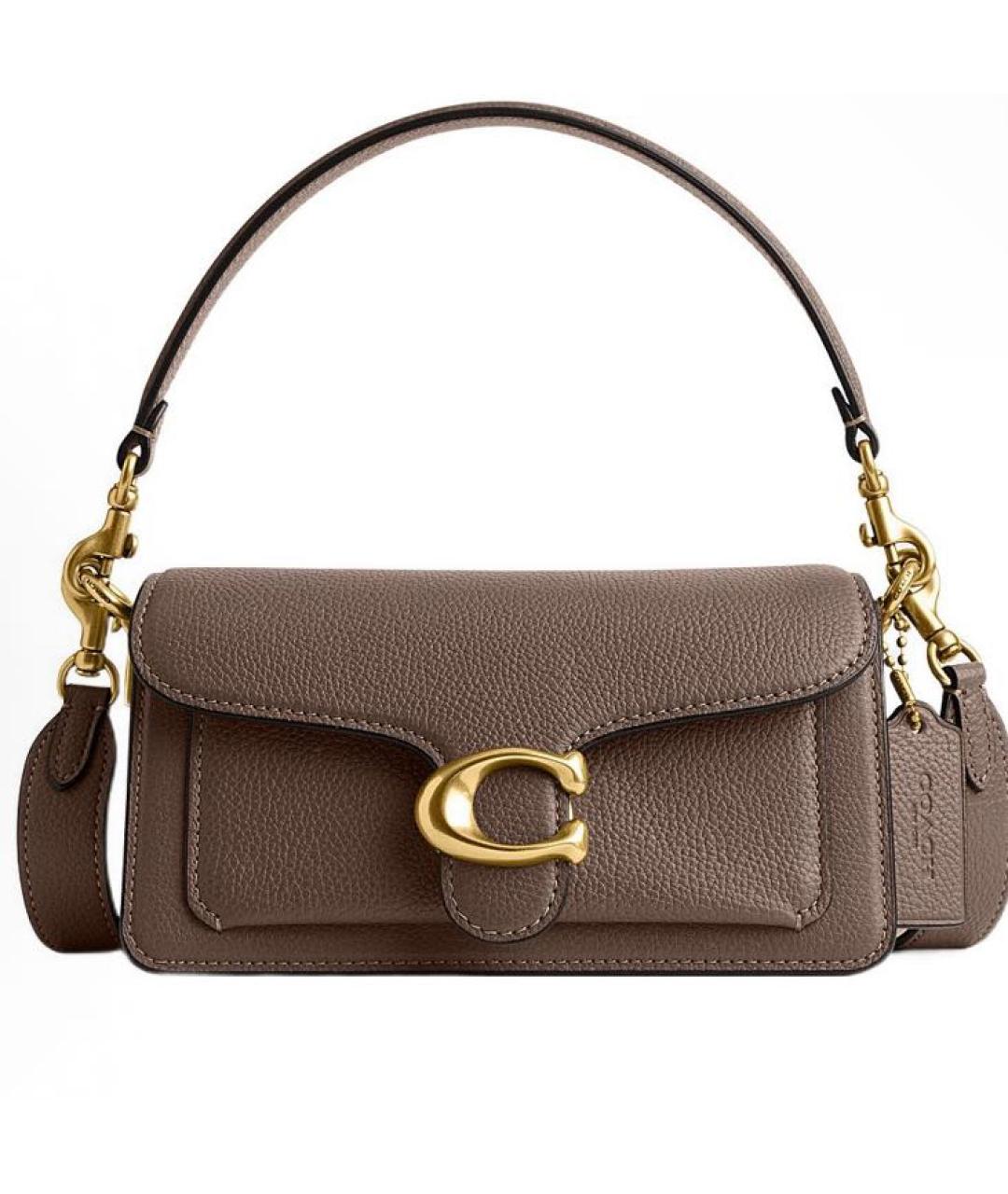 COACH Коричневая кожаная сумка с короткими ручками, фото 7