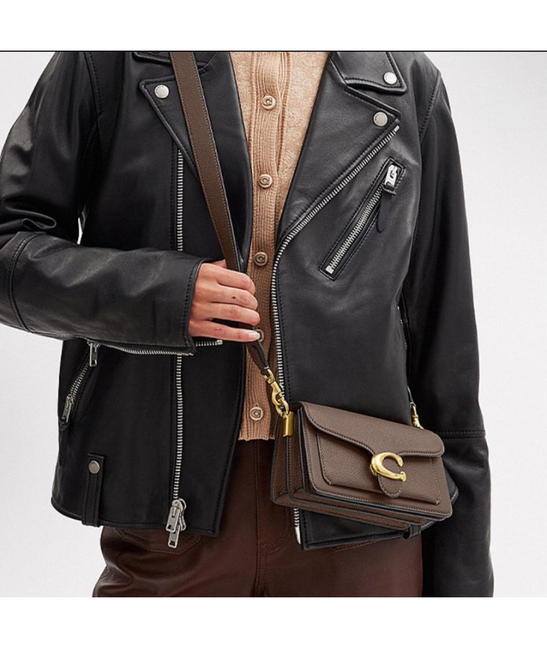 COACH Коричневая кожаная сумка с короткими ручками, фото 5