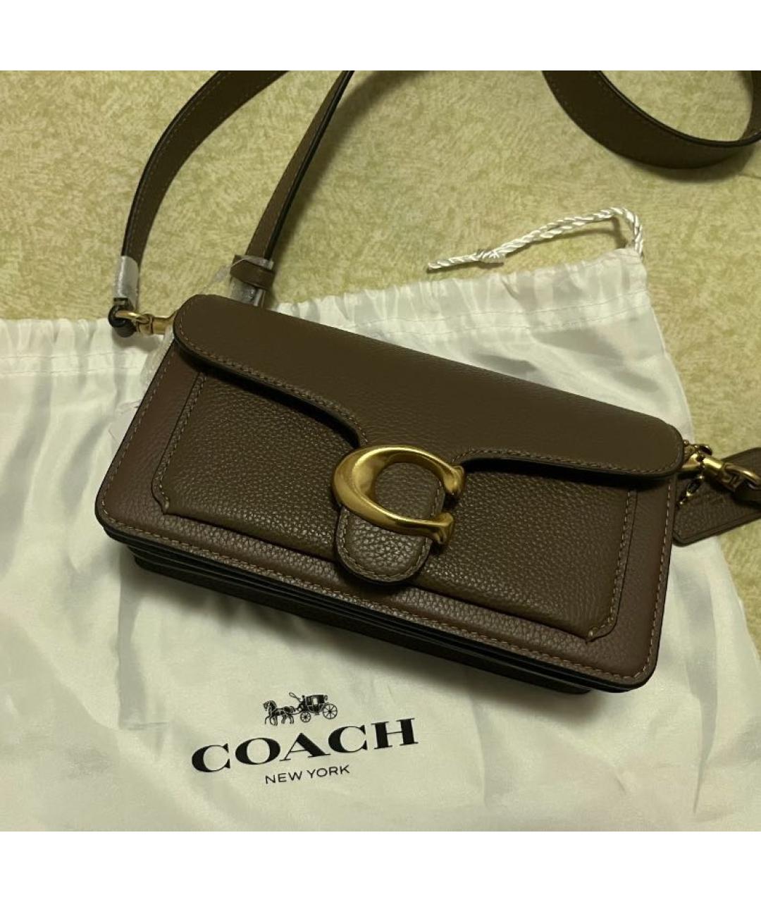 COACH Коричневая кожаная сумка с короткими ручками, фото 6